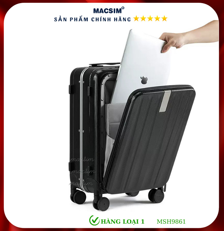 Vali cao cấp Macsim Hanke MSH9861 size 20 inch hàng loại 1 màu đen-màu trắng