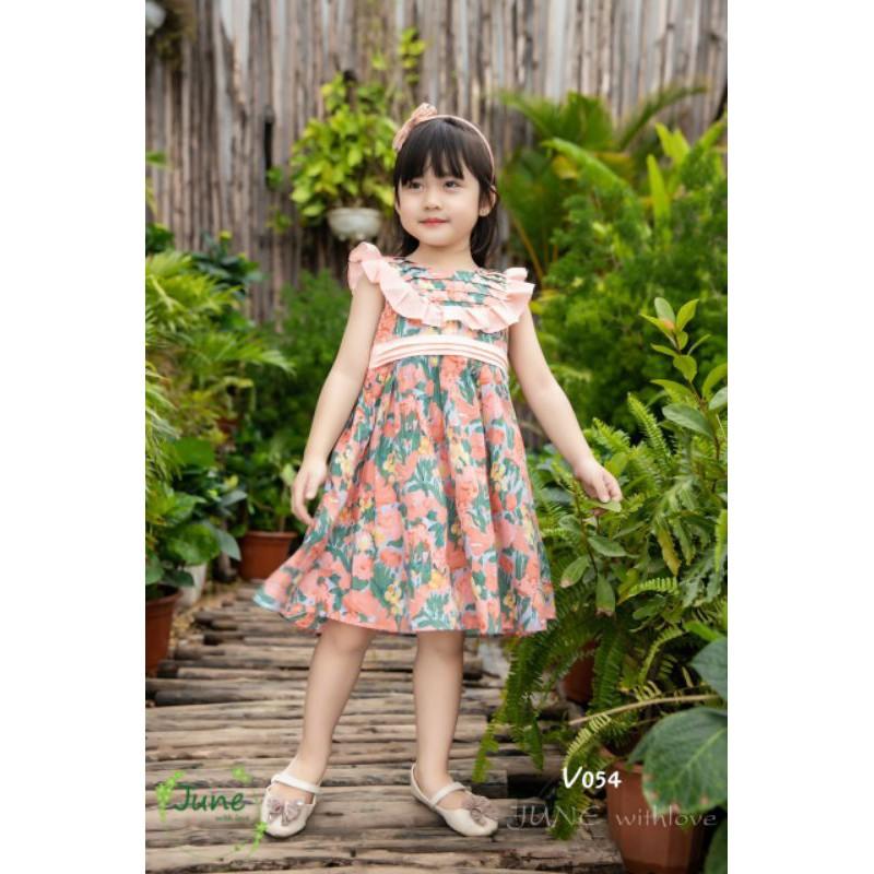 Váy xếp ly màu hồng cam sz 1-10y