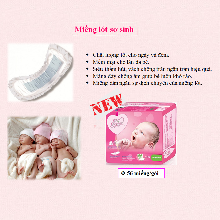 Miếng lót em bé ENJOY Cao Cấp ngày và đêm cho bé từ 3-5kg, mềm mại, thấm hút, chuẩn chất lượng Châu Âu