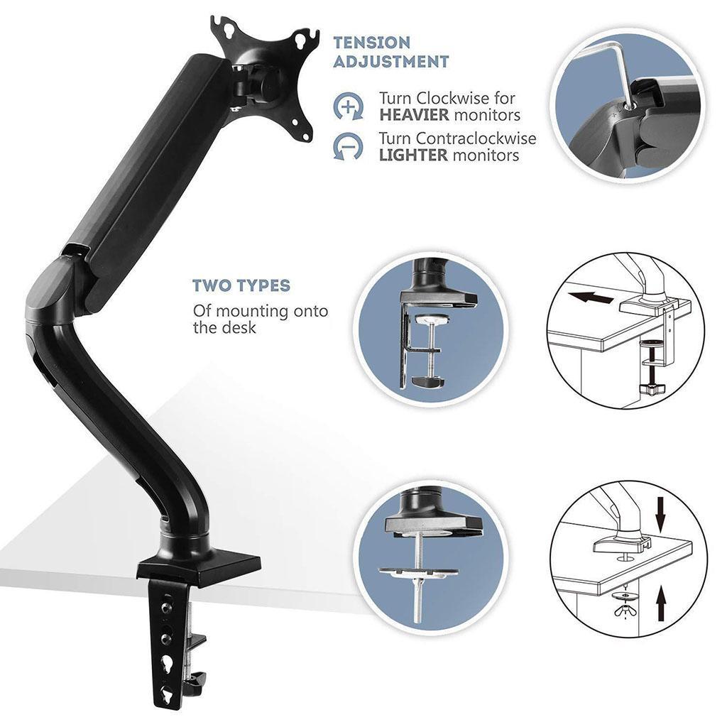 Single LCD Monitor Desk Mount Bracket Holder Fits Screens up to 27" Black
