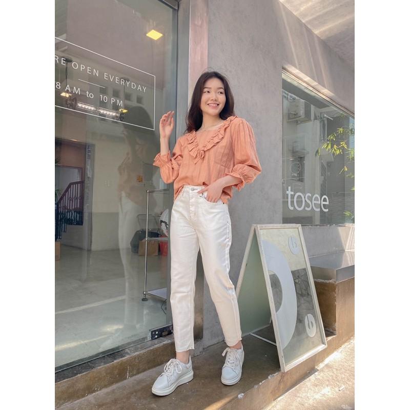 Quần Baggy jean trắng chỉ nổi