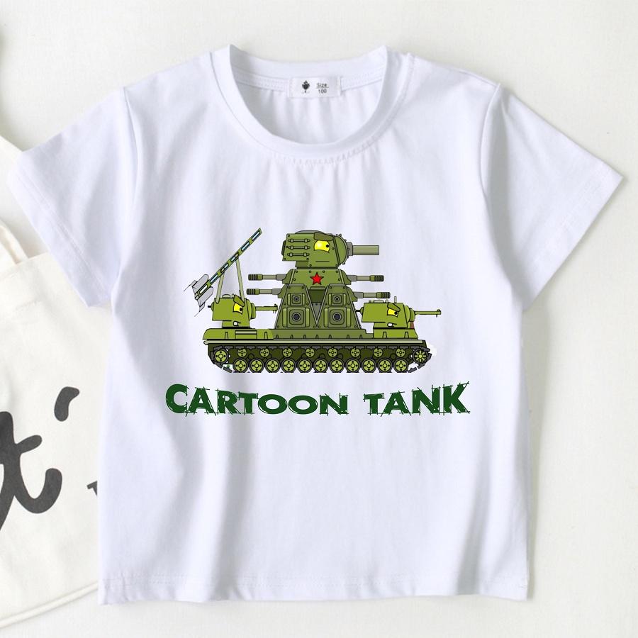 Áo thun in hình xe tăng quái vật thép hoạt hình cho bé trai cực chất