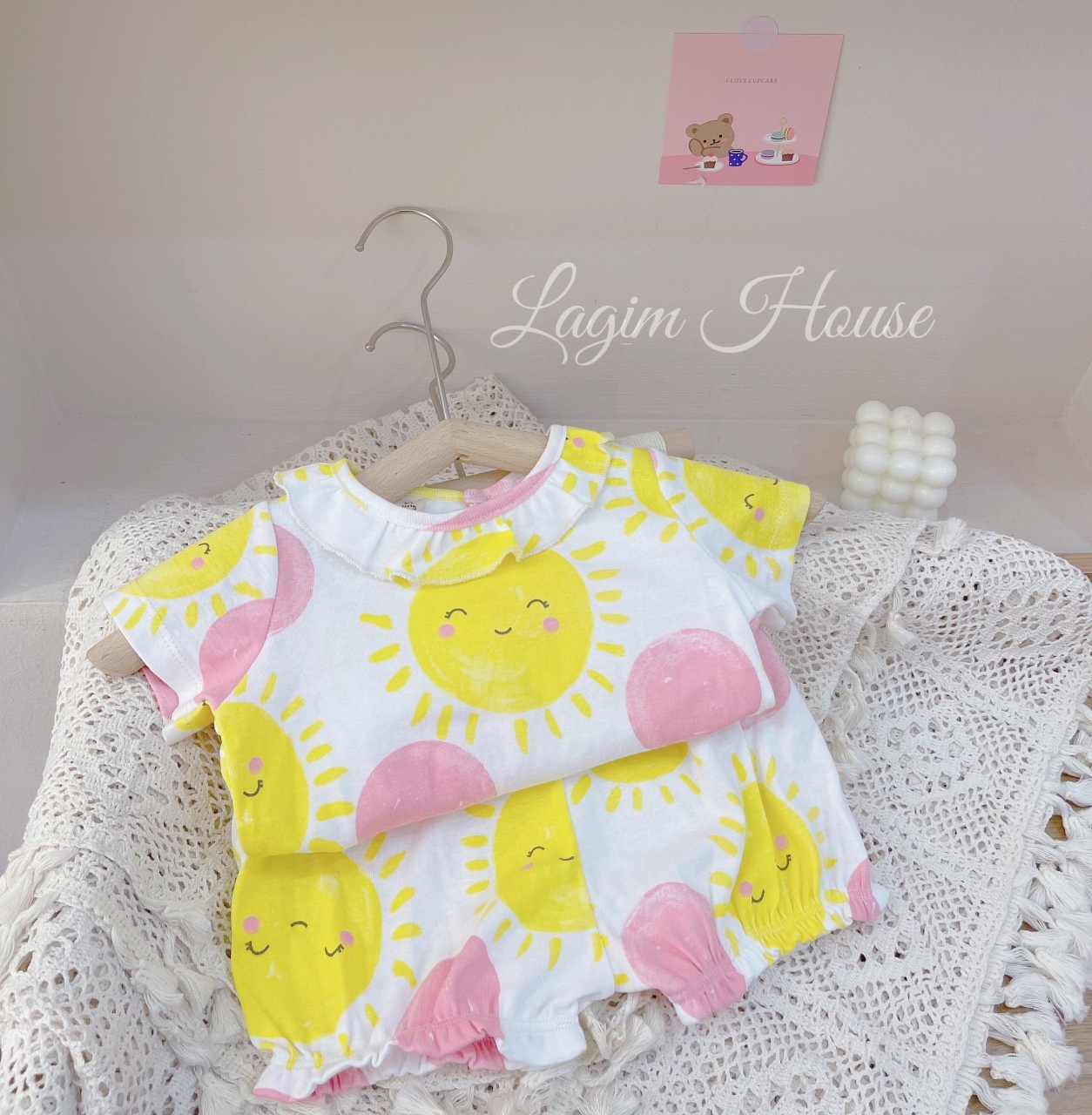 Đồ bộ bé gái mặc nhà chất thun cotton mềm mại, set bộ bé gái họa tiết mặt trời - Lagim House