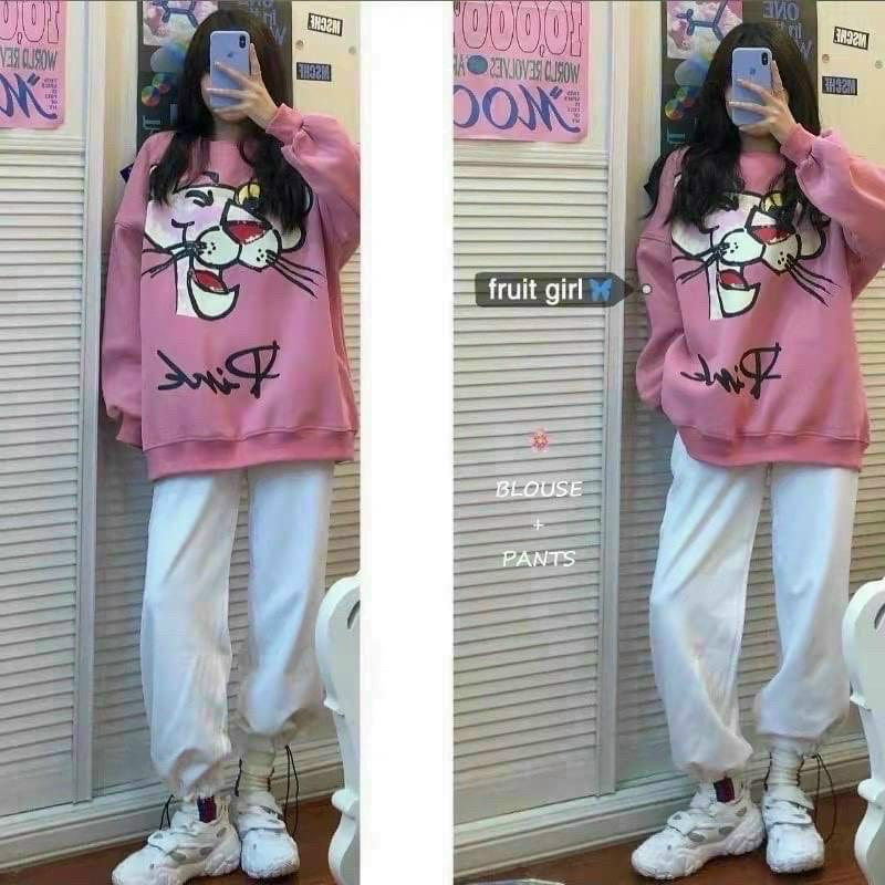 ÁO THUN TAY DÀI IN HÌNH CHÚ BÁO HỒNG CHẤT THUN NỈ NGOẠI, ÁO HOODIES CHUI ĐẦU PHONG CÁCH HÀN QUỐC, NĂNG ĐỘNG ĐA DẠNG