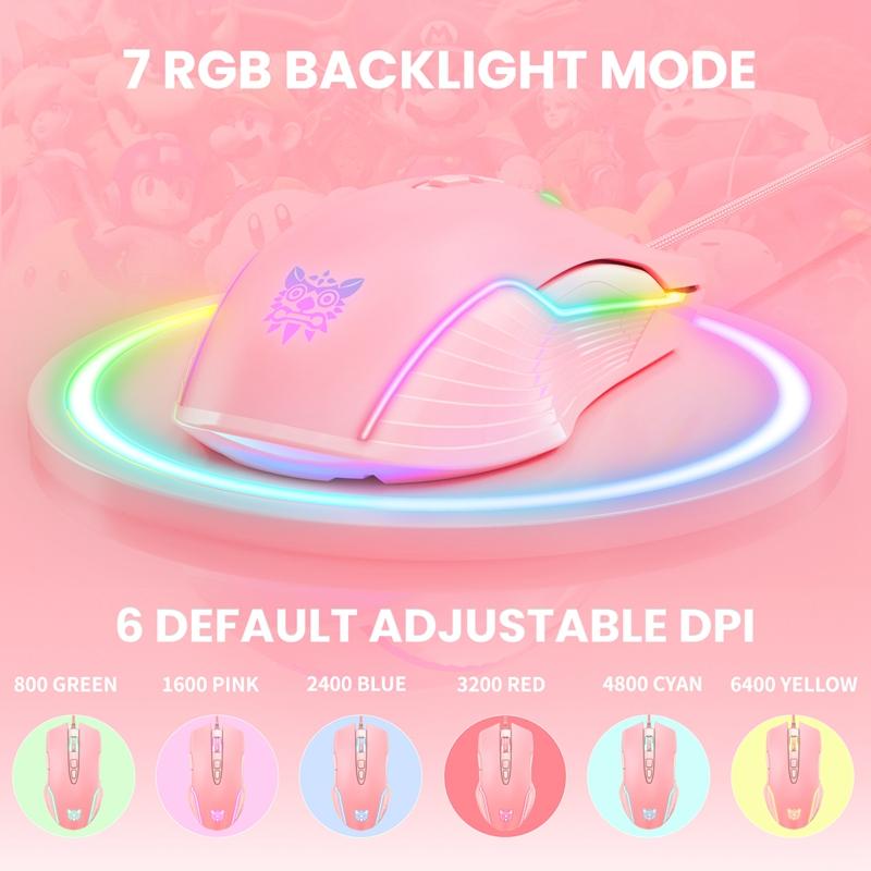 Chơi Game Có Dây Hồng Chuột Cho Máy Tính USB Công Thái Học Cô Gái Game Chuột 6400 DPI Đèn LED RGB Màu Sắc Cho Laptop game Thủ