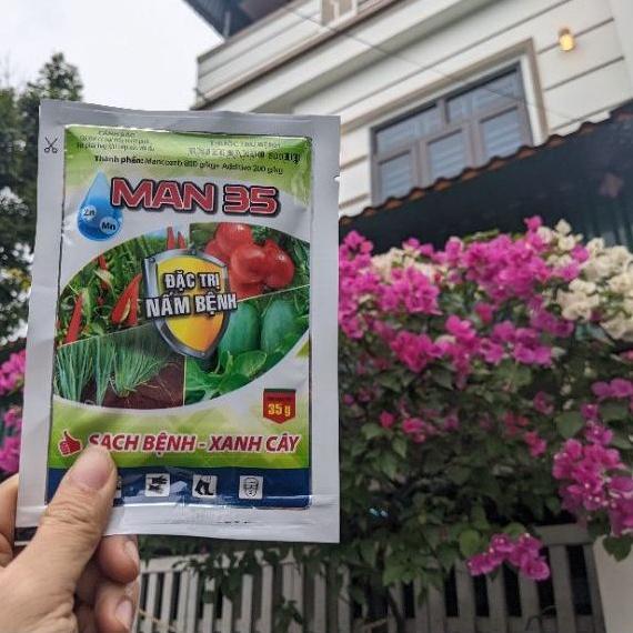 Chế phẩm xử lý nấm bệnh hại cây trồng Man35, Mancozeb xanh. trừ đốm lá, vàng lá, rỉ sắt, sương mai