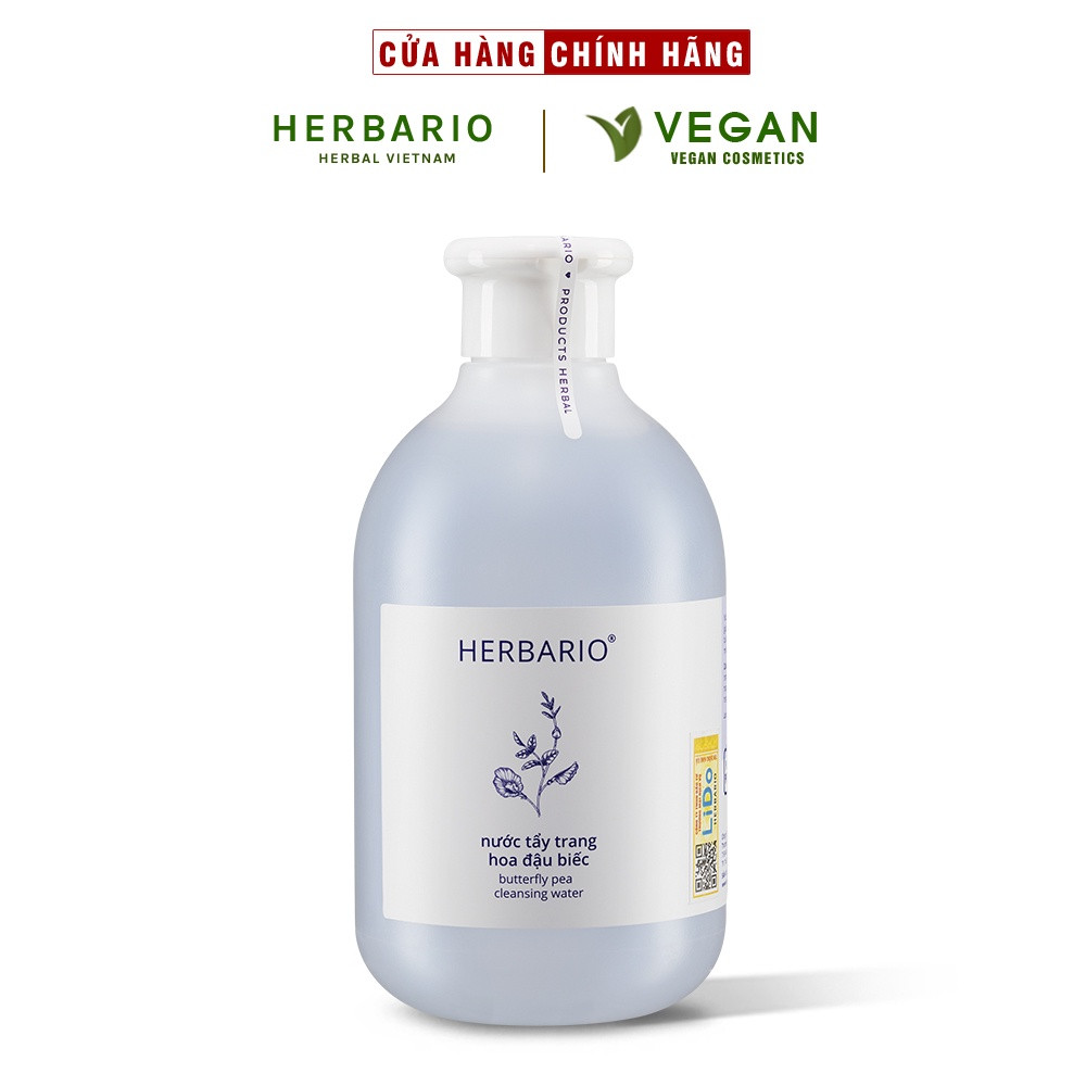 Nước tẩy trang Hoa Đậu Biếc Herbario 300ml thuần chay giúp cấp ẩm, chống lão hóa thuần chay