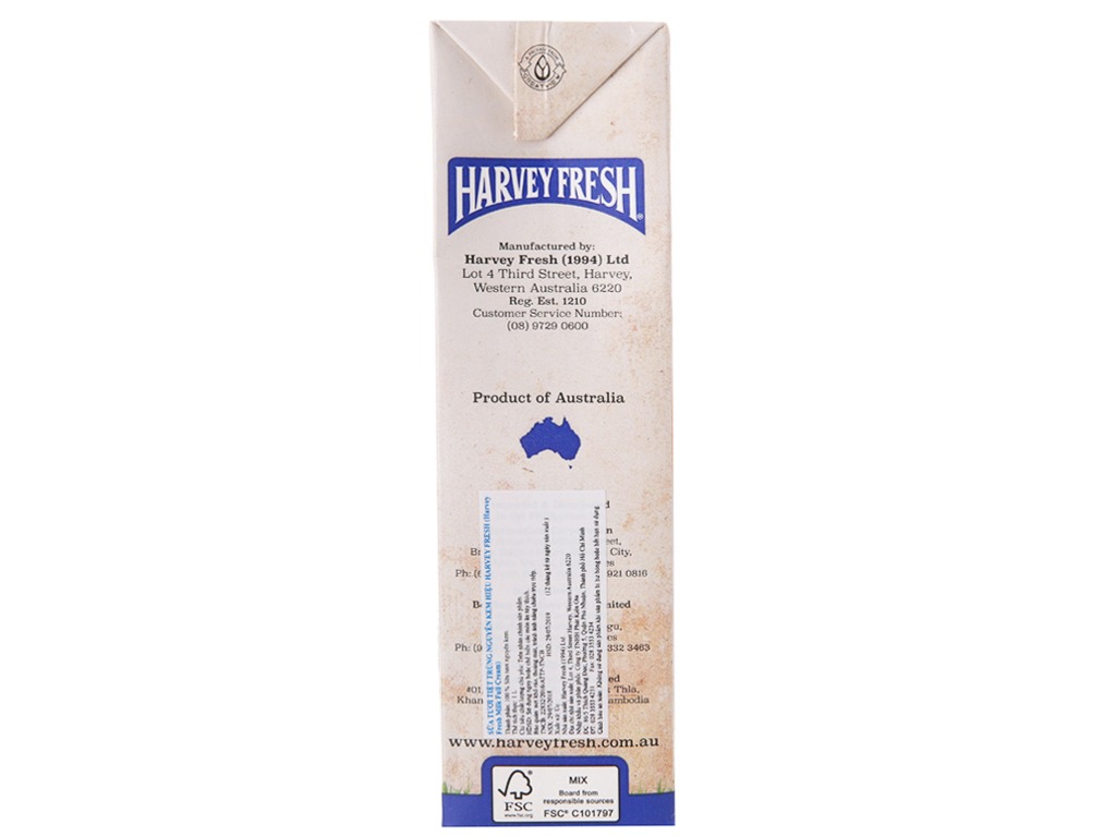 Sữa Tươi Tiệt Trùng Nguyên Kem Harvey Fresh 1L (Úc)