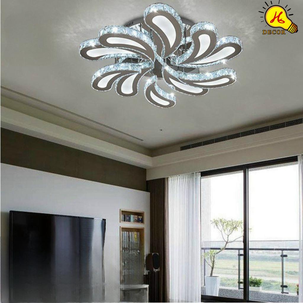 Đèn ốp trần pha lê phòng khách, phòng ngủ HQ - mã PLM03451 - ánh sáng 3 màu điều chỉnh dễ dàng, không chói mắt HQ DECOR (HÀNG NHẬP KHẨU)