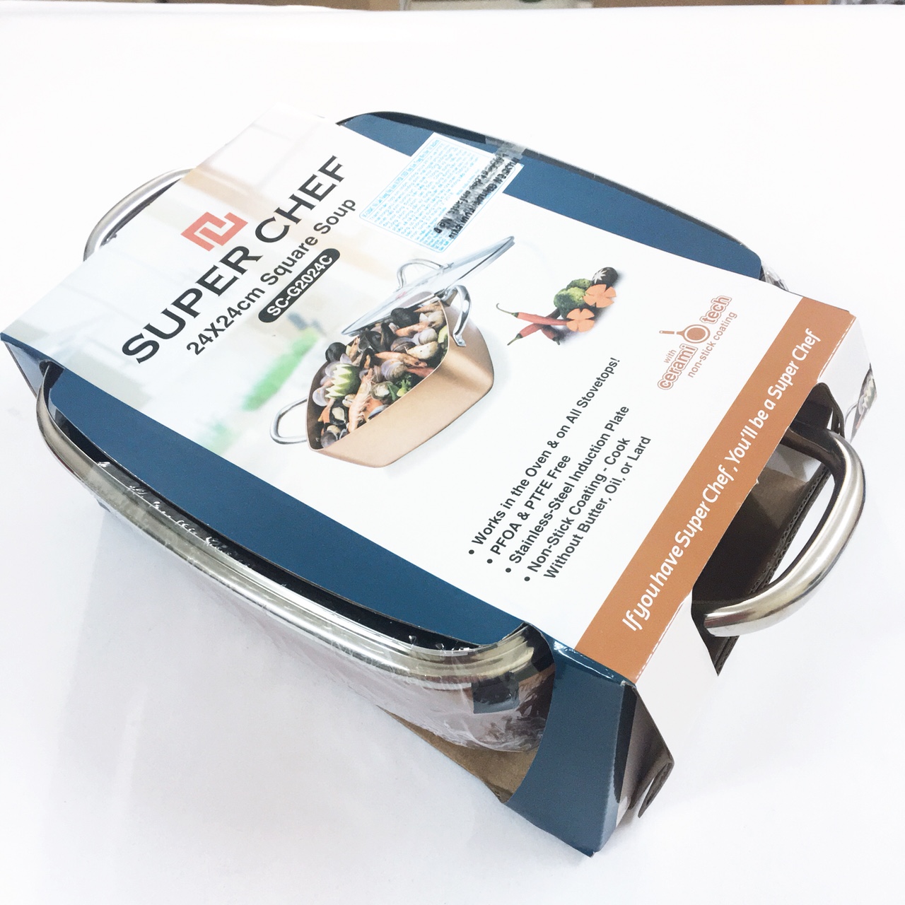 Nồi lẩu vuông nắp kính cao cấp chống dính Hợp kim tráng men đáy từ 24x24cm SC_G2024C