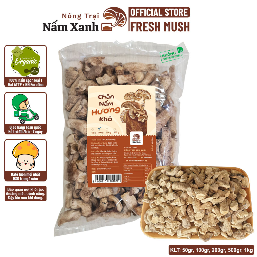 Chân Nấm Hương Khô (Loại 1) - Nông Trại Nấm Xanh