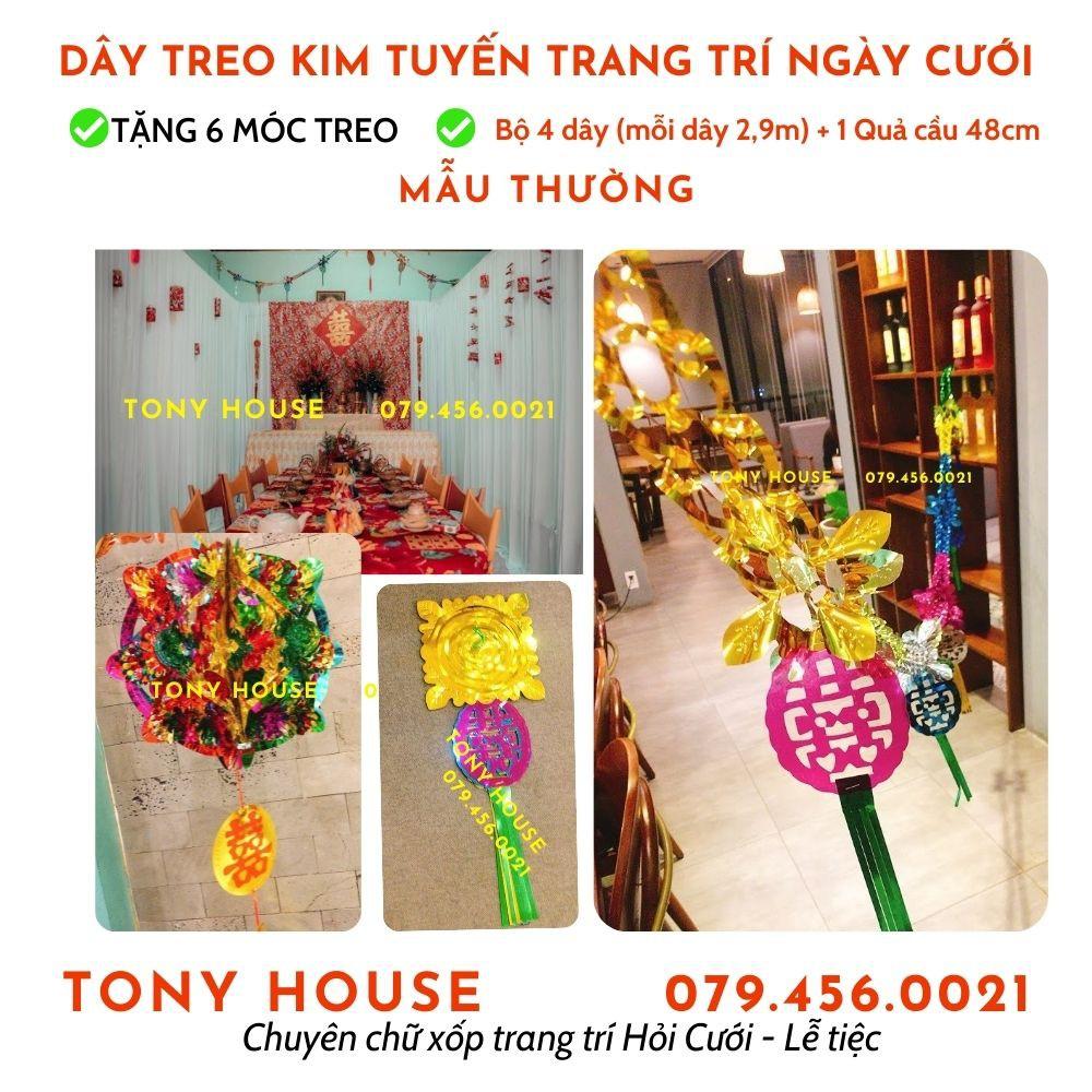 BỘ DÂY TREO TRẦN NHÀ TRANG TRÍ ĐÁM CƯỚI (tặng 72 chữ hỷ + 6 móc hít thần thánh)