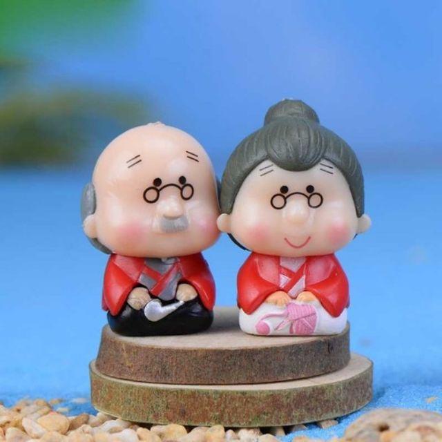 Mô hình cặp ông bà già ngồi - phụ kiện trang trí tiểu cảnh, làm đồ handmade