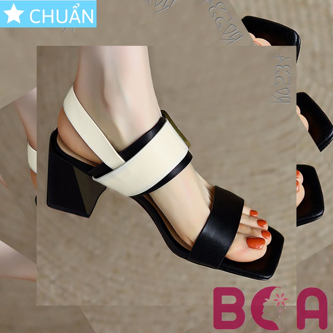 Giày cao gót nữ 5p RO534 ROSATA tại BCASHOP kiểu dáng sandal, phối màu sành điệu cùng chất liệu da êm chân - màu đen