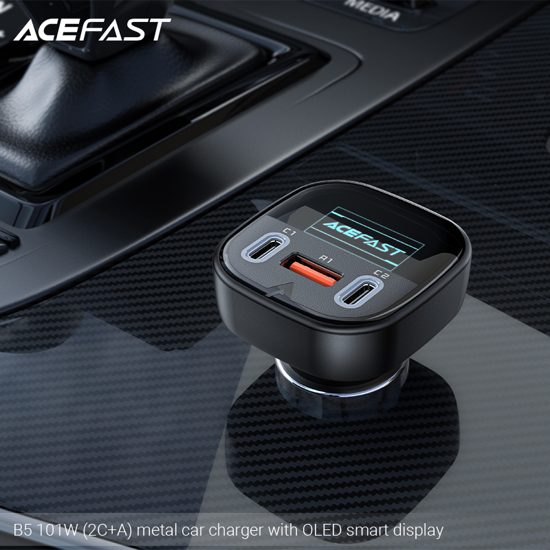 Sạc ô tô Acefast 101W 3 cổng 2xUSB-C + USB-A có đèn hiển thị - B5 Hàng chính hãng Acefast