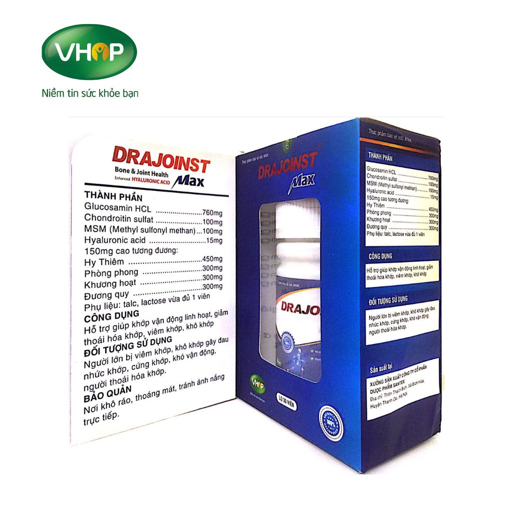 Thực Phẩm Chức Năng Drajoints Max Vhop Pharma- Viên bổ khớp, giảm thoái hoá khớp, viêm khớp, khô khớp (30 Viên)