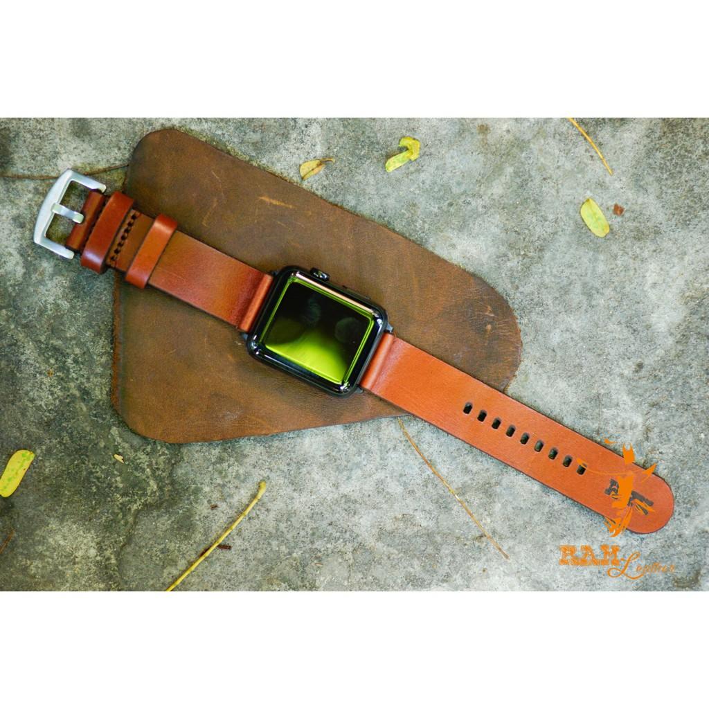 DÂY APPLE WATCH DA BÒ NÂU ĐỎ – RAM SIMPLE 3-ĐỦ SIZE APPLE WATCH 38/40, 42/44