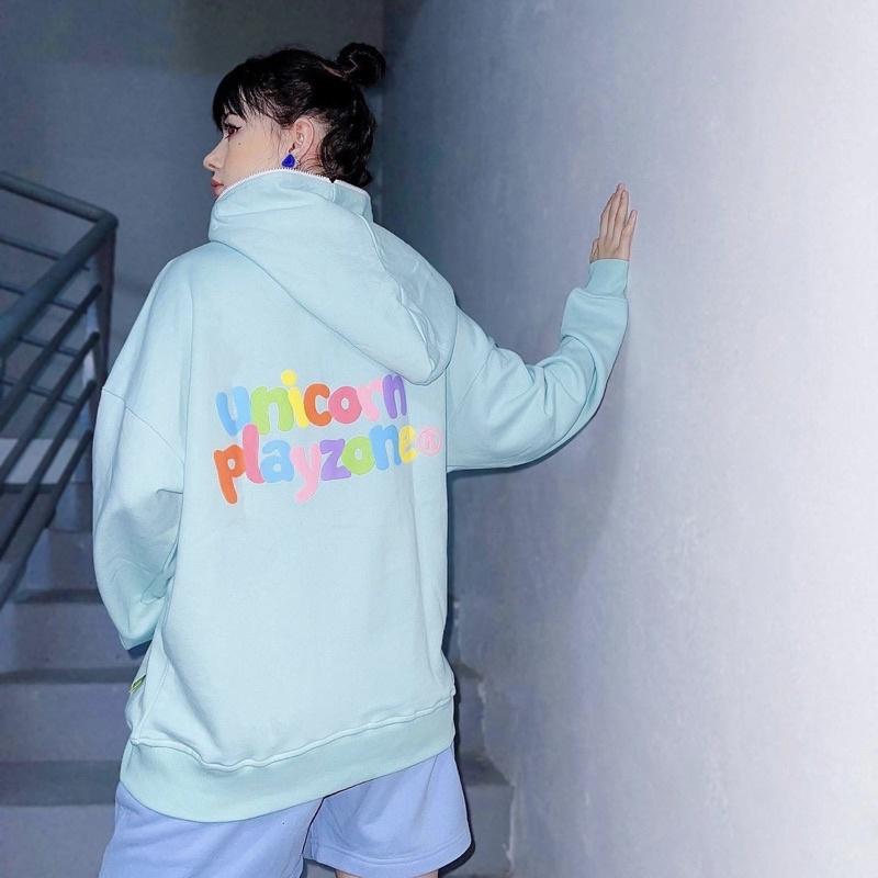UPZ Áo Khoác Hoodie Dây Kéo In Unicorn Play Zone Chữ Bảy Màu