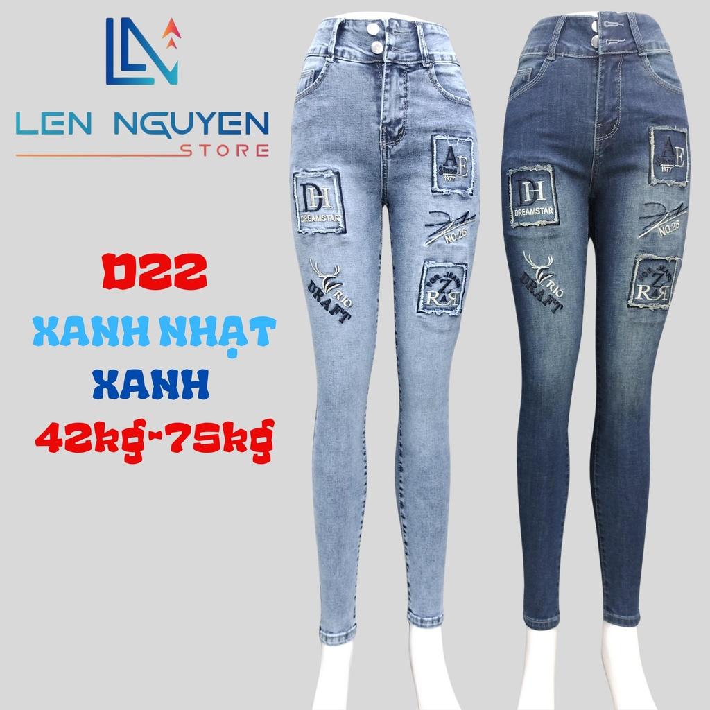 D22_Quần jean nữ, dài, lưng cao, quần bò nữ dáng ôm, quần rin nữ có big size, cho 42kg đến 75kg,LEN NGUYEN STORE - Xanh Nhạt