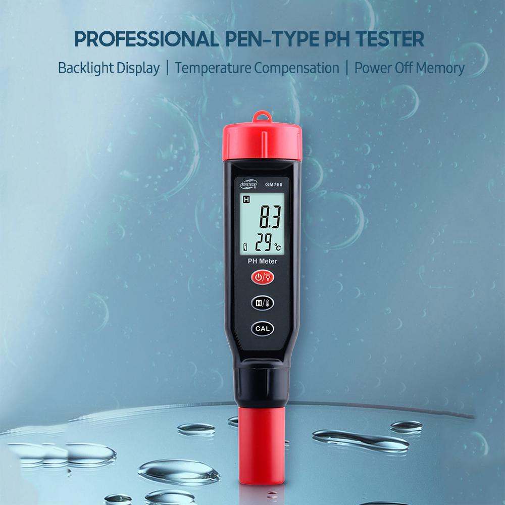 GM760 Digital PH Meter High Accuracy Water Quality Tester 2 in 1 PH/Temperature Pen ATC LCD Display Data Hold Portable PH Kit for Household Drinking Swimming Pool Aquarium