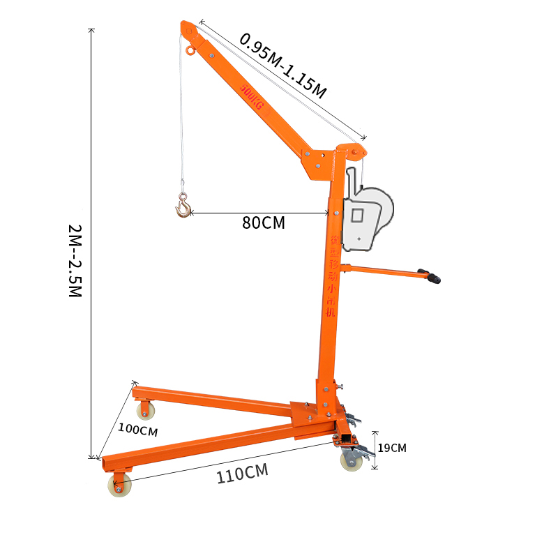 Cẩu tời quay tay 500kg cao 240cm, cẩu di động mini hộ gia đình dùng thay cho palang xích kéo tay, móc cẩu xoay móc cẩu hàng chuyên dùng để nâng hạ