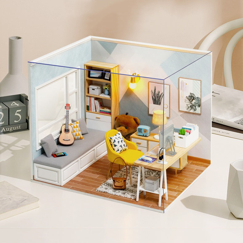 Đồ chơi lắp ghép  3D Mô hình nhà DIY Doll House Sunshine Study Kèm Mica Chống bụi