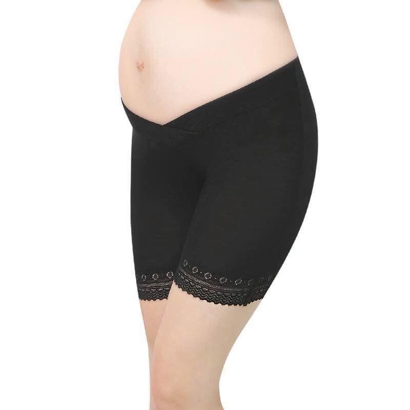 quần đùi bầu mặc trong váy cạp chéo cho mẹ bầu-free size co dãn theo người VM MOM - đen