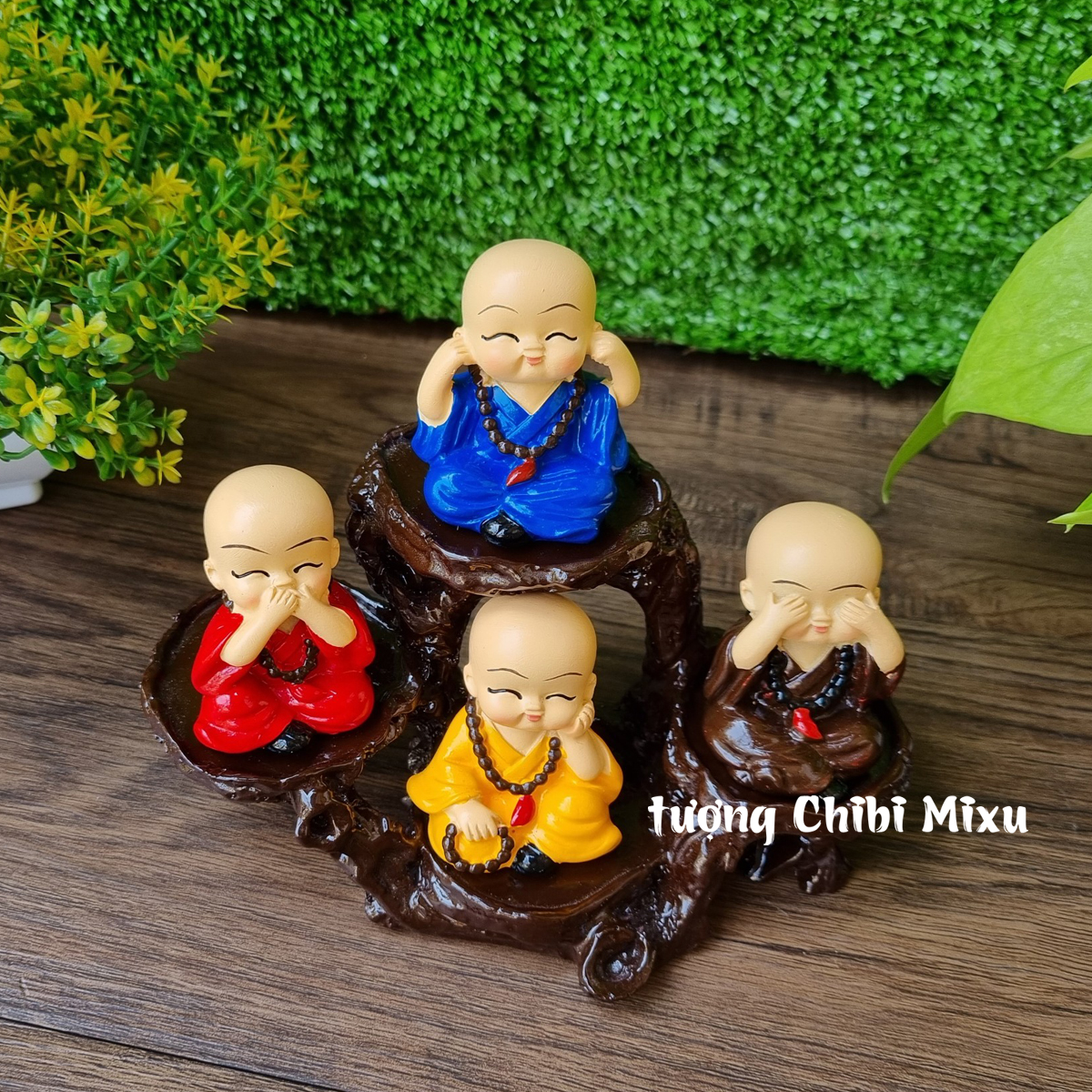 Bộ tượng Tứ Không mẫu đeo chuỗi kèm chân đế 4 ô