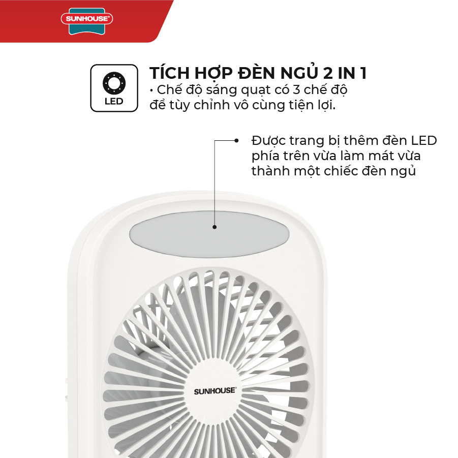 Quạt Sạc Mini Sunhouse SHD7110 (7W) - Hàng Chính Hãng