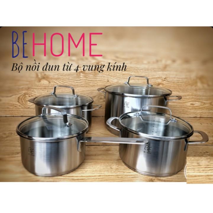 Bộ nồi inox Behome 4 chiếc vung kính