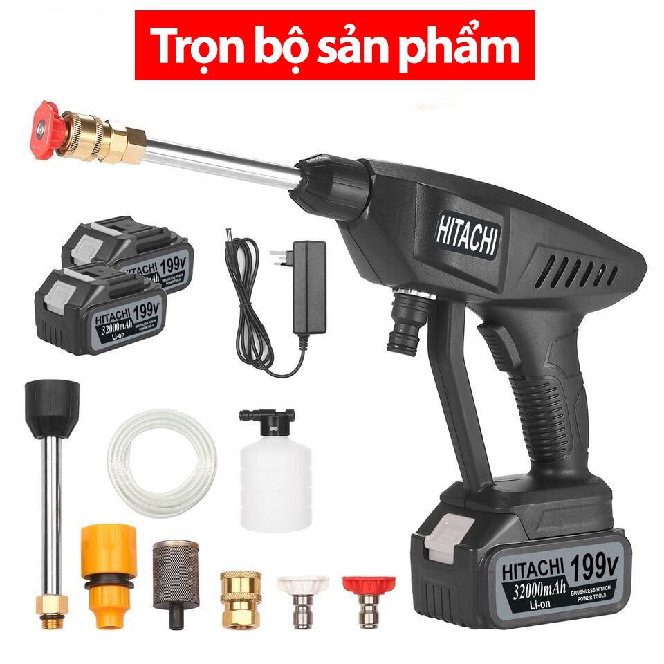 Máy Rửa xe PIN HITACHI - 199V - Rửa xe, làm vườn....(Cam kết hàng như ảnh)