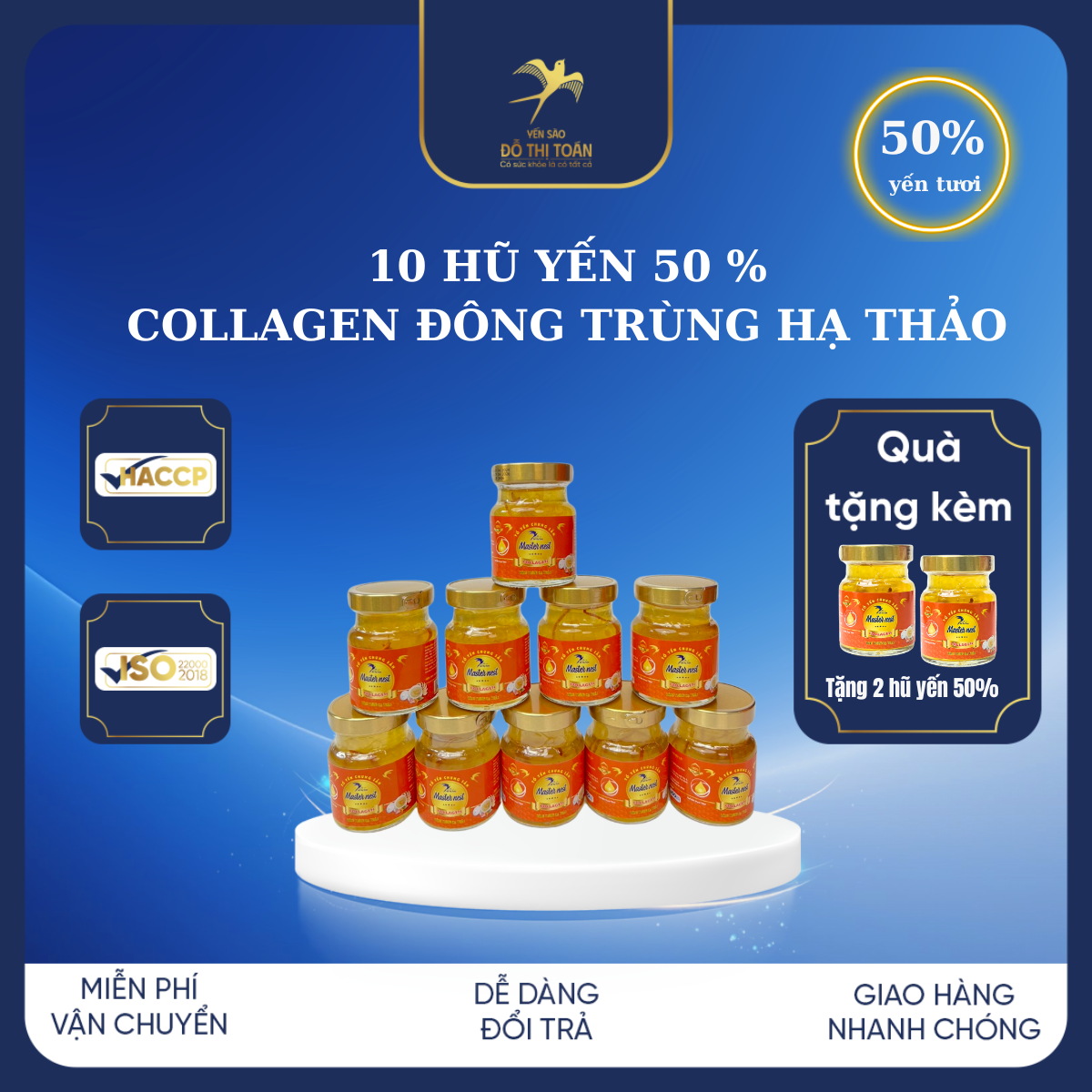 [DTT] 10 hũ Yến Collagen 50% (Kèm 2 hũ) Yến Chưng Chọn Vị - Yến sào Đỗ Thị Toán