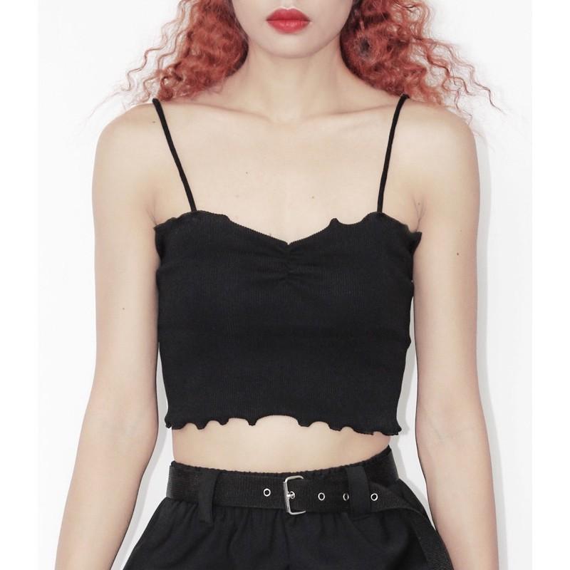 Áo 2 dây croptop rút ngực màu đen, trắng, tím DALLA