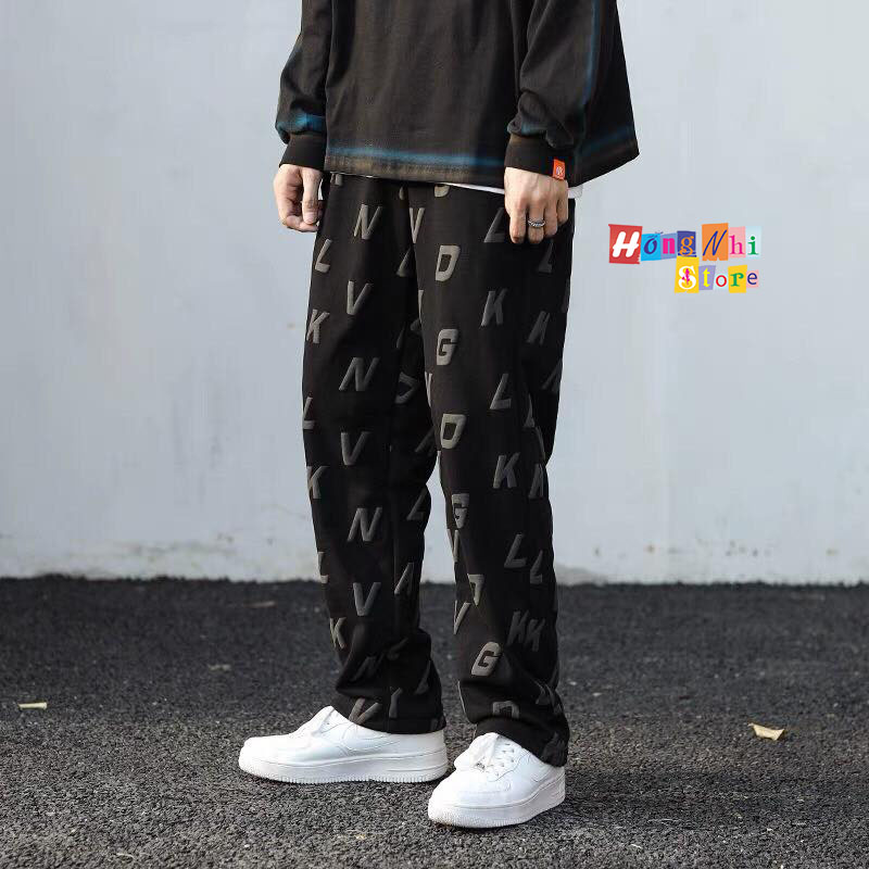 Quần Jogger 3D Ulzzang Unisex Jogger Chữ Cái Dây Rút Lai Ống Rộng V2 - MM