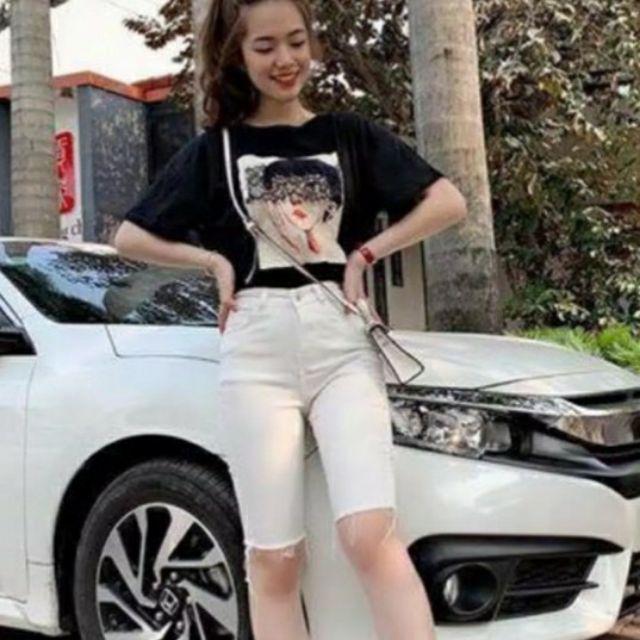 quần ngố bò co dãn, quần legging ngố bò giấy m041