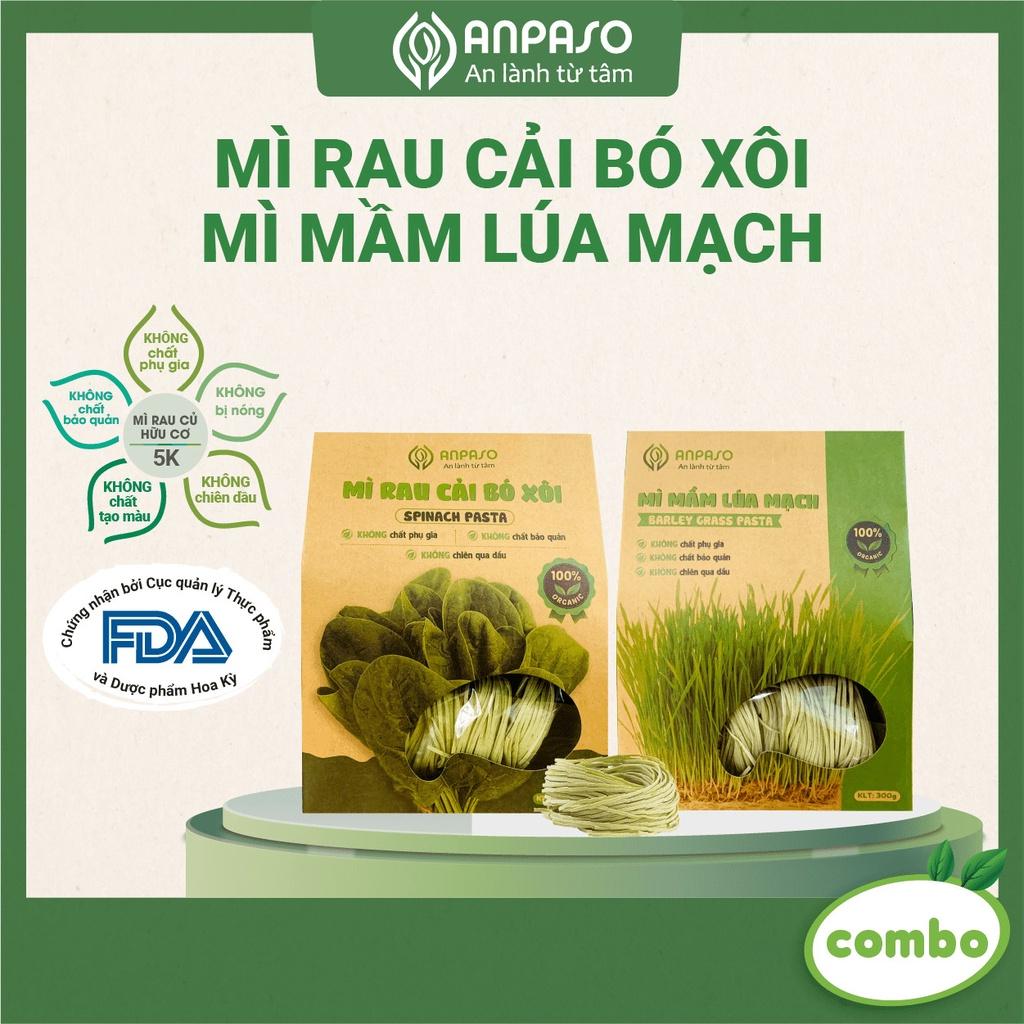 COMBO 2 vị Mì Hữu Cơ Giảm Cân Organic Rau Củ Cải Bó Xôi Và Mầm Lúa Mạch Anpaso, Eat clean, ăn chay 300gr/gói