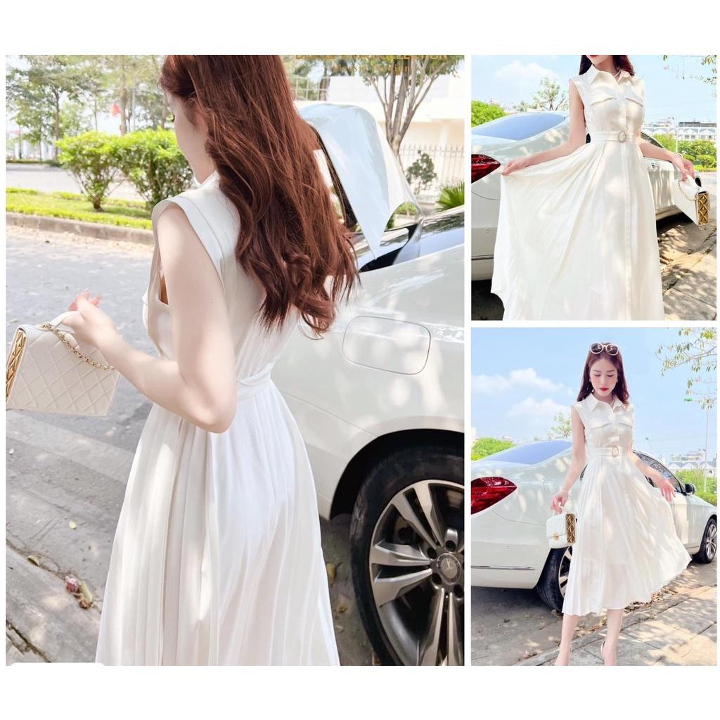 Đầm Thiết Kế ELLY DRESS Màu Trắng Sữa, Váy Thiết Kế Đai Eo Chất Liệu Chéo Hàn - Thanh Lịch Hiện Đại