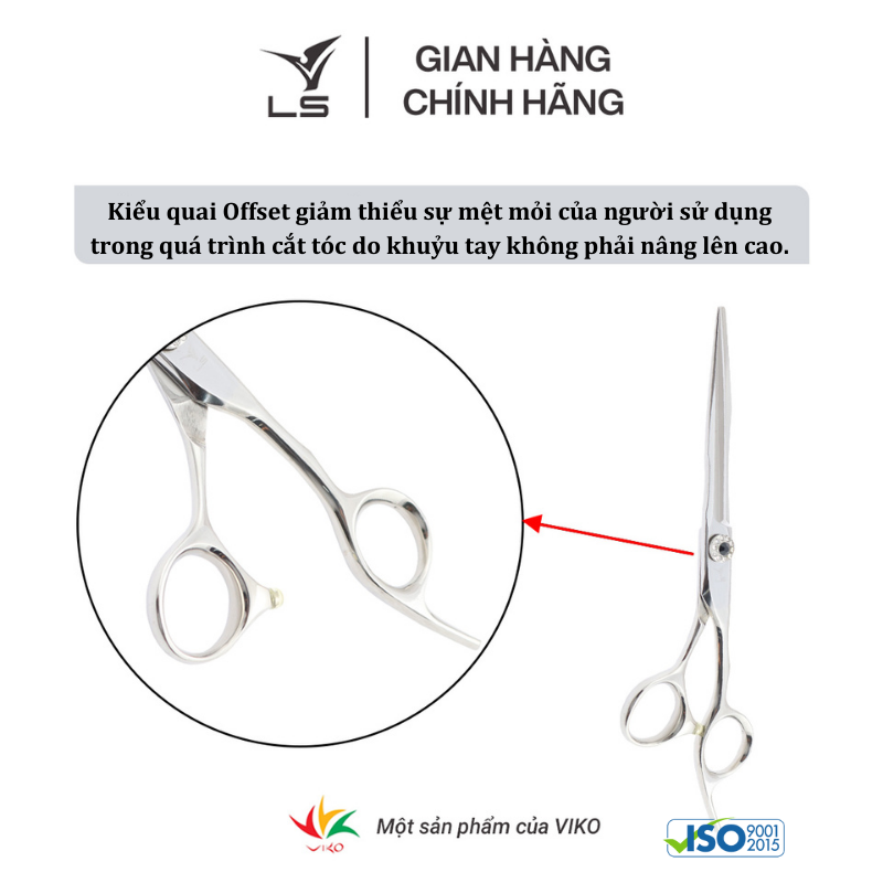 Kéo cắt tóc LS lưỡi thẳng quai offset vênh đỡ ngón cố định FA13/6.5