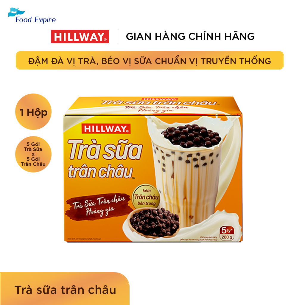 Trà Sữa Trân Châu Hoà Tan - Hillway - Vị Truyền Thống (hộp 5 gói trà sữa, 5 gói trân châu)