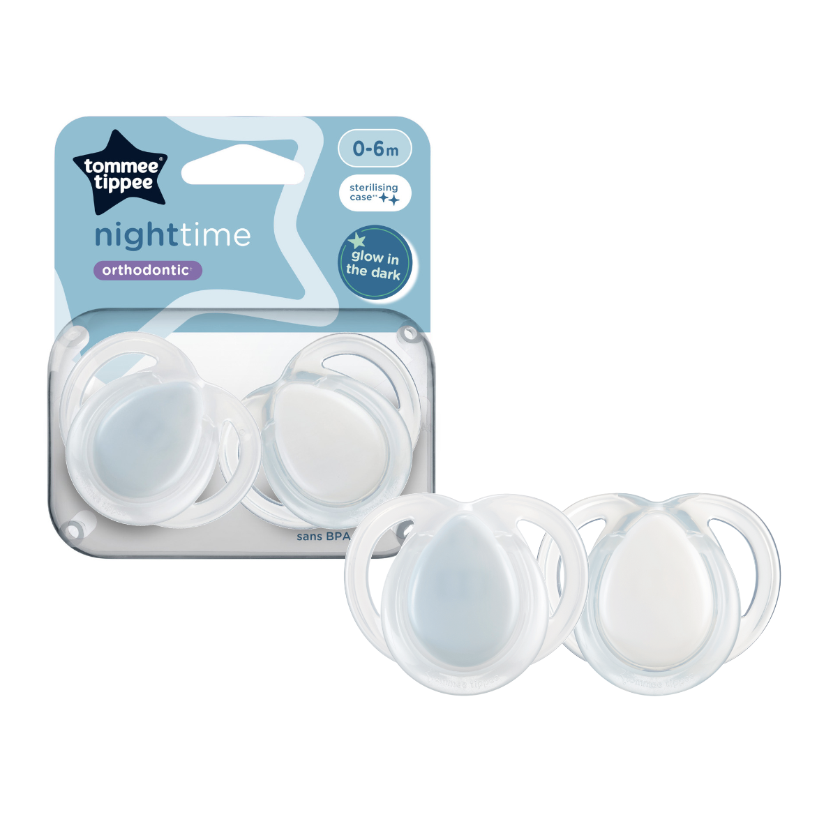 Ty Ngậm Dạ Quang Cho Bé Tommee Tippee Night Time 0-6 Tháng (Vỉ Đôi)