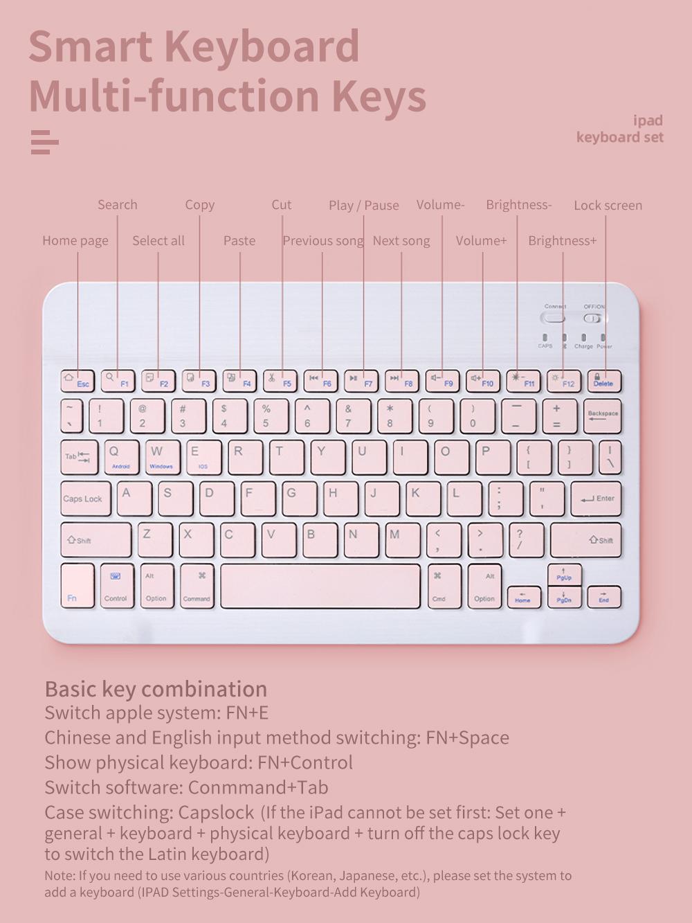 Hồng Nhiều Màu Sắc Tây Ban Nha Bàn Phím Không Dây Bluetooth Và Chuột Cho iPad 10.2 10.5 10.9 Dành Cho Samsung Máy Tính Bảng Android Nga Bàn Phím