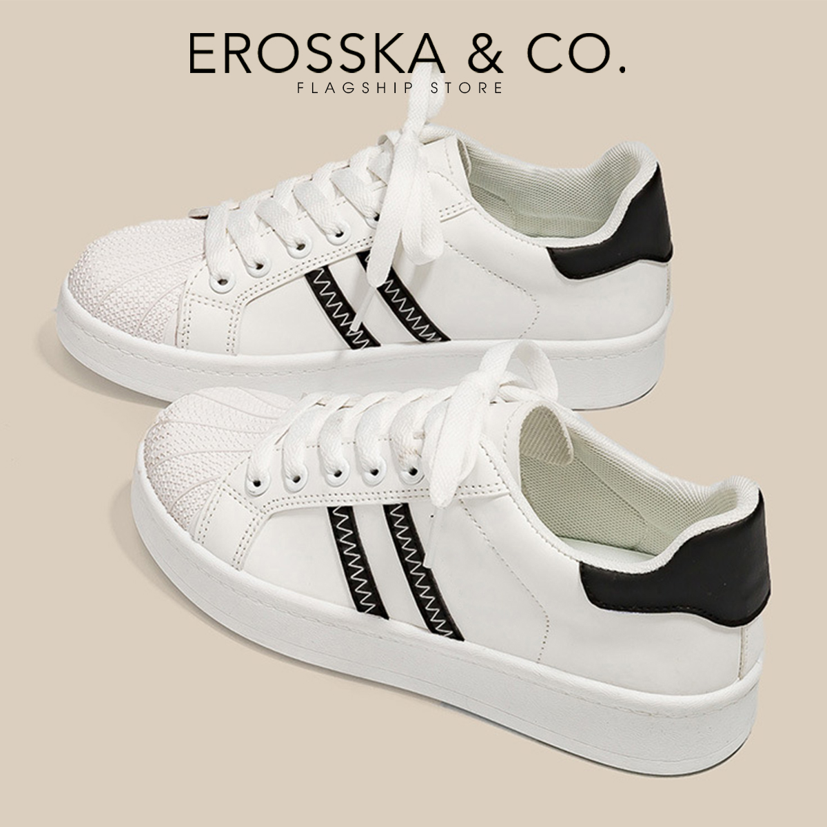Erosska - Giày sneaker đi học 2 sọc phong cách basic - GS005