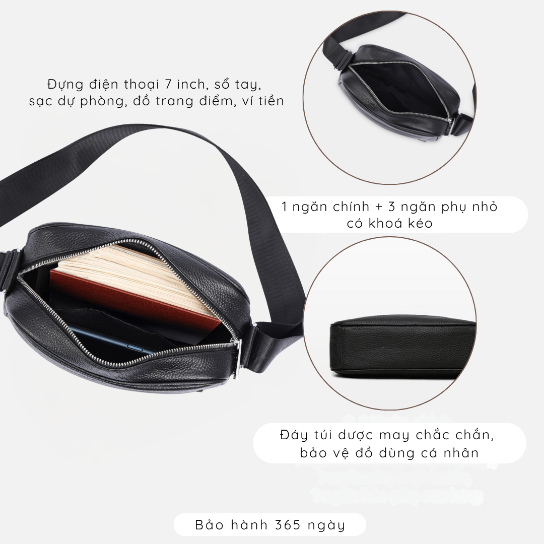 Túi đeo chéo nam da thật cao cấp, túi da công sở unisex phom chữ nhật năng động MB1 - 7010