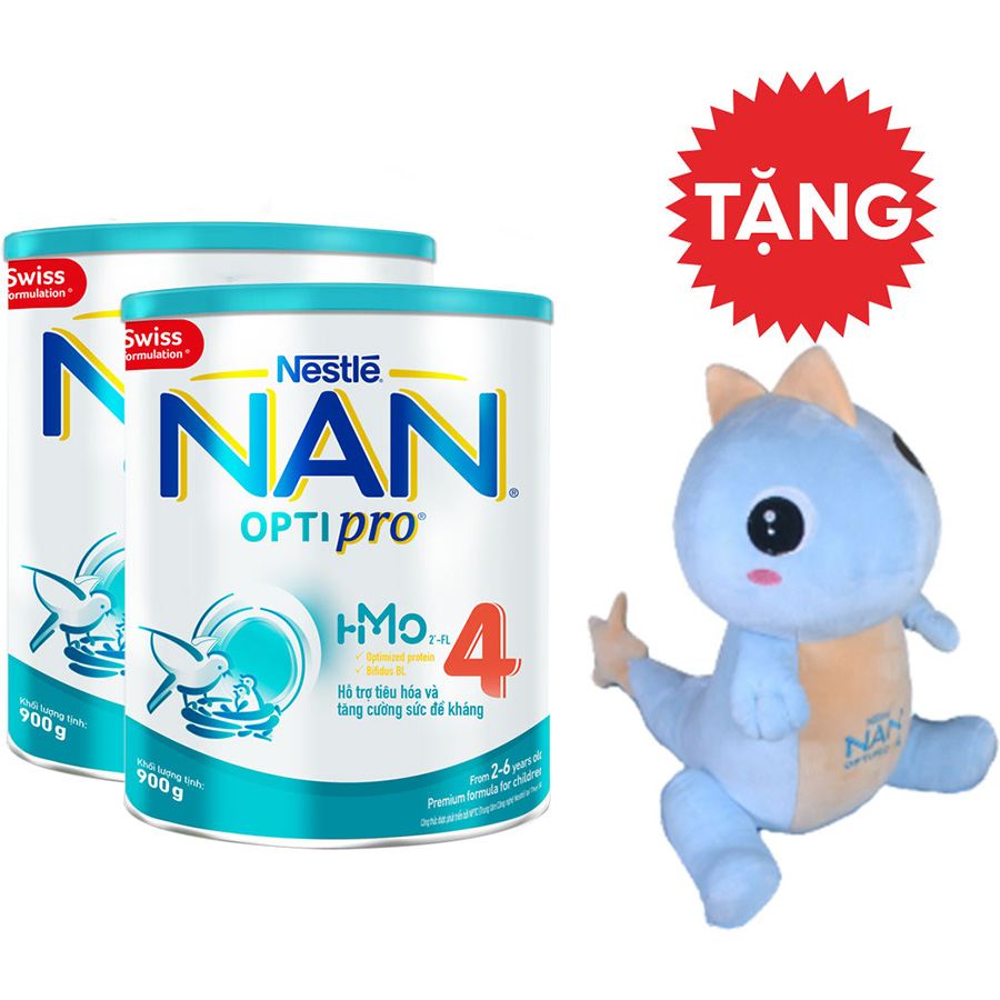 Combo 2 lon sữa bột Nestlé NAN OPTIPRO  4 HMO lon 900g + Tặng Gối mền kỳ nhông