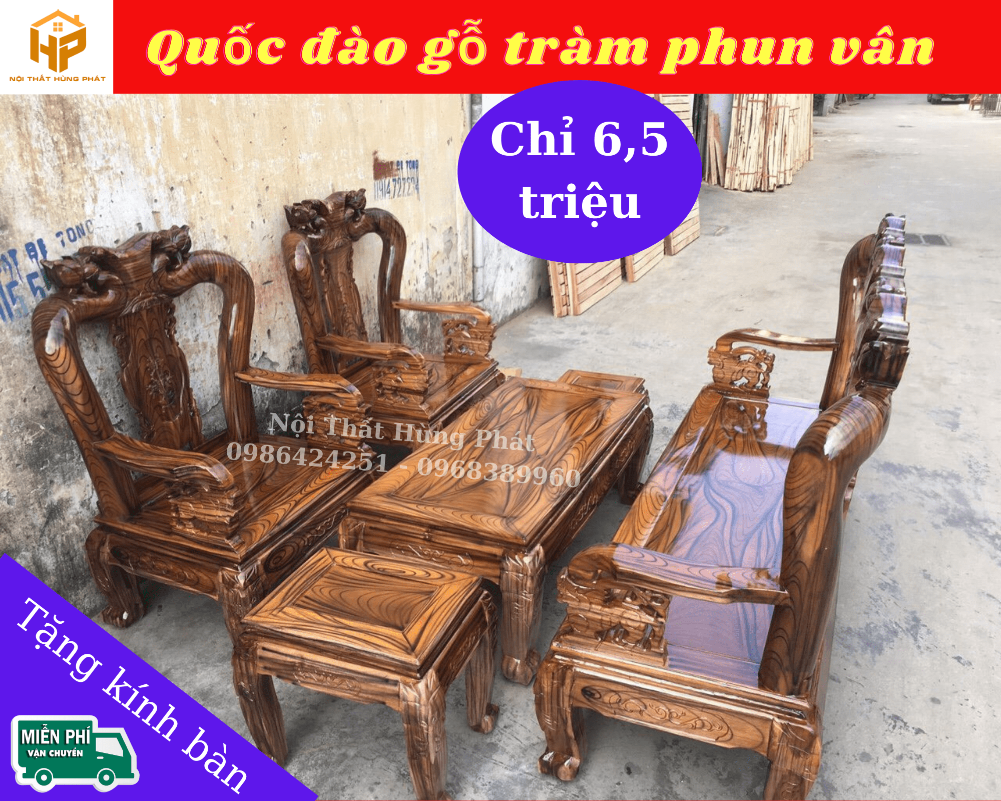 Bộ bàn ghế Minh Quốc Đào gỗ tràm phun giả mun