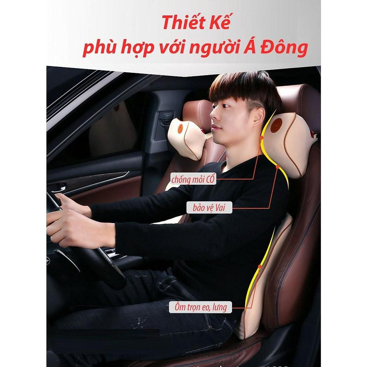 Gối Tựa Lưng, Tựa Đầu cho xe Ô Tô (Chất Liệu Cao Su Non Nỉ Cao Cấp Thông Hơi Siêu Đàn Hồi) - Đen, Đen
