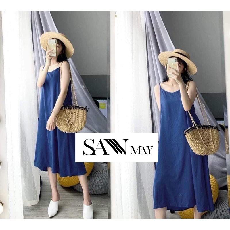 Đầm maxi 2 dây đi biển, váy maxi hai dây hở lưng, thiết kế suông dáng dài, chất liệu lụa linen. màu vàng, xanh VD010