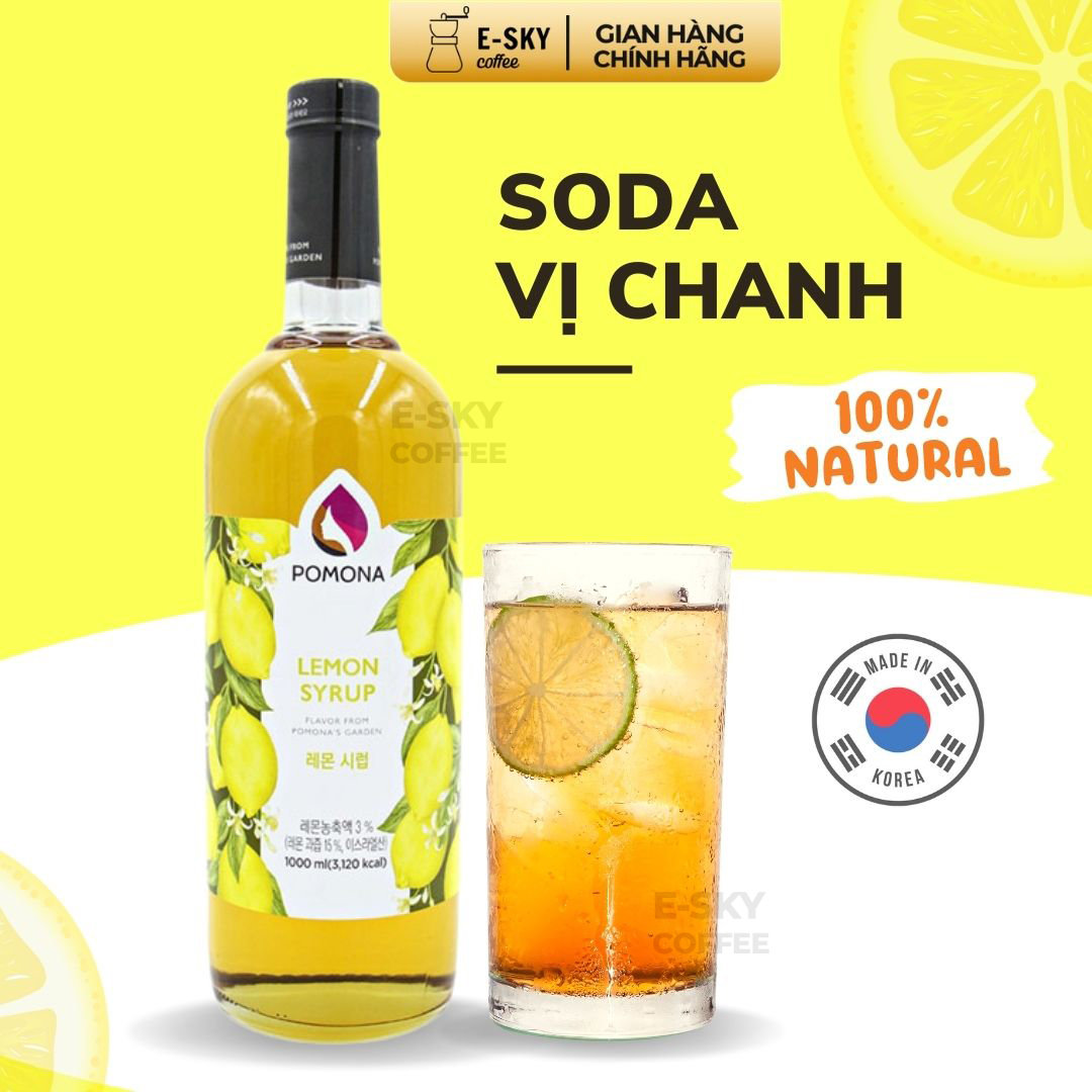 Siro Chanh Pomona Lemon Syrup Nguyên Liệu Pha Chế Hàn Quốc Chai Thủy Tinh 1 lít