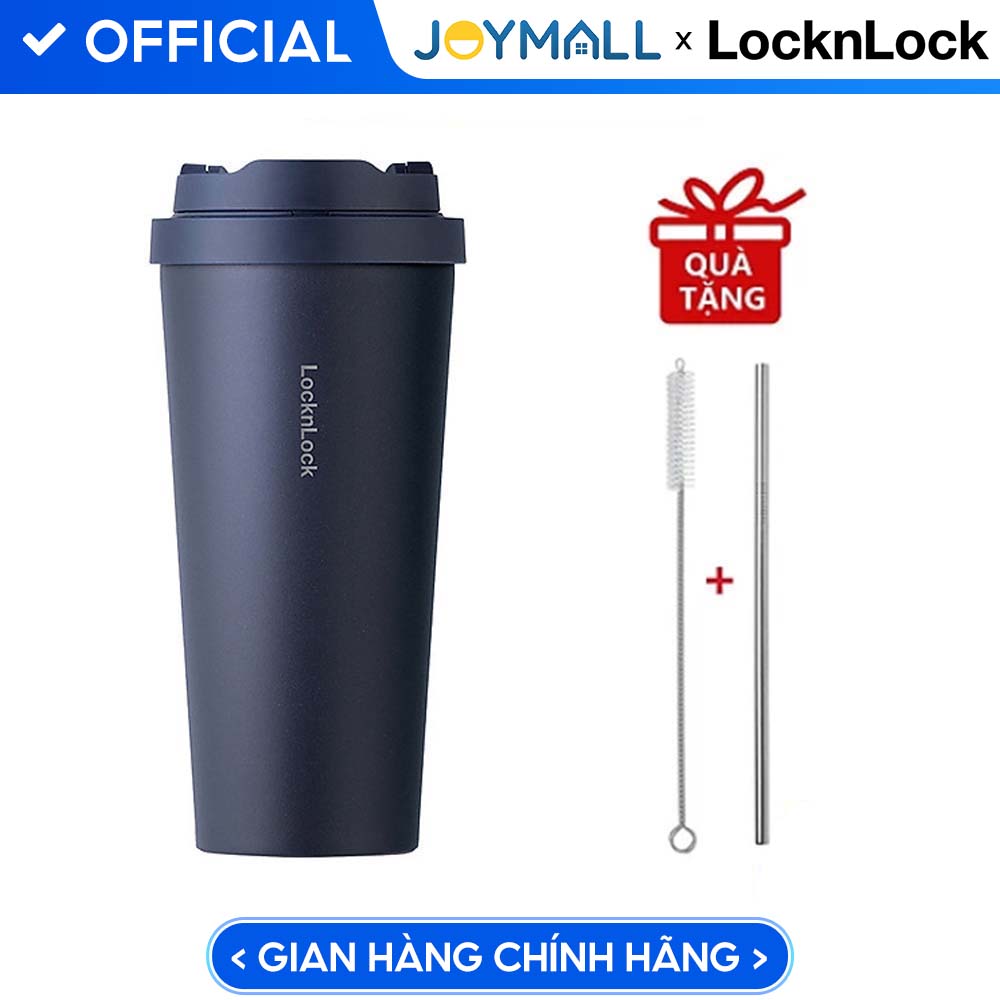 Ly Giữ Nhiệt Lock&Lock Energetic One Touch Tumbler LHC3249 550ml – Hàng Chính Hãng, Bằng Thép Không Gỉ Inox 316L, Nắp Mở Một Chạm, Tặng Ống Hút Và Cọ Rửa – Xanh Navy