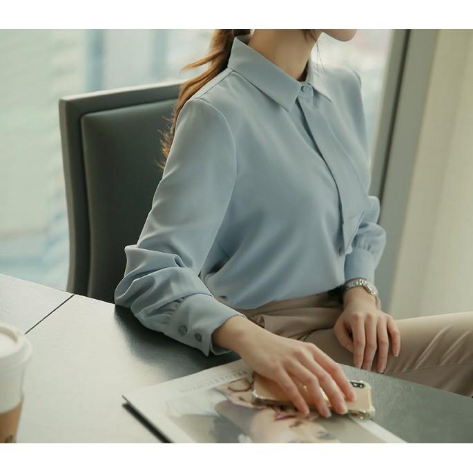 Áo Sơ Mi Công Sở Tay Dài,Màu Trắng, Xanh Pastel, Cổ Đức Phối Bèo Ngực Tinh Tế, Thời Trang AA416